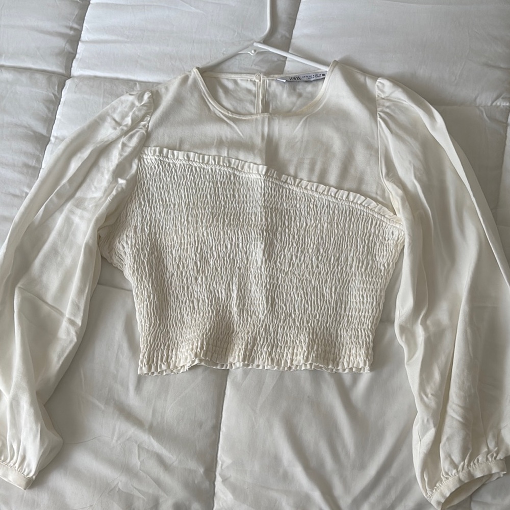 Elegant Cream Smocked Women's Top